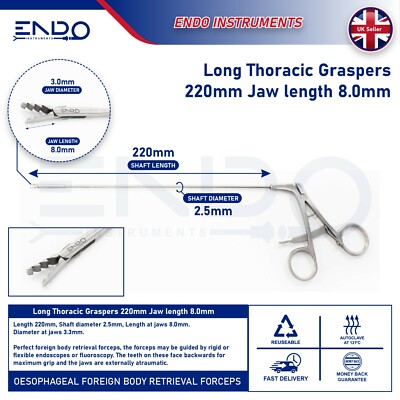 ENDO  Speiseröhren-Fremdkörper-Rückholzange Thoraxgreifer 220 mm 8 mm 2,5 mm