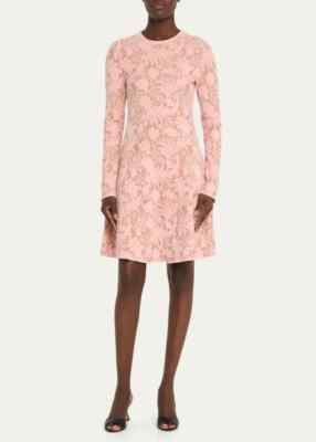 $1290 New Lela Rose Floral Jacquard Fit & Flare Knit Dress Blush Pink Gold  M | eBay