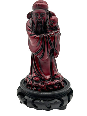 Asian Wise Man Fu Figurine Happiness Prosperity With Stand