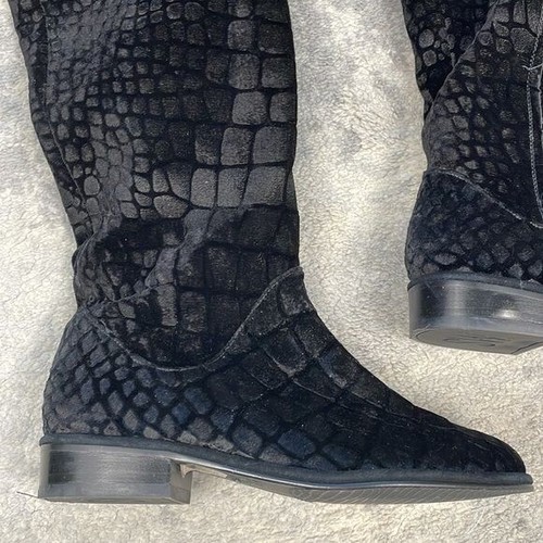 Stuart Weitzman Velvet Croco Nero Black Knee High Riding Boot Sz 35 - Picture 3 of 11