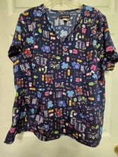 Koi BASICS Scrub Top size 3X-Navy/Pastel "Nurse Life"-Chest 28"/L 28.5"