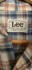 Vintage Lee Pearl Snap Western Shirt Size Men Medium Made In USA Plaid Long Tail