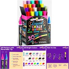 Bold Chalk Markers - Dry Erase Liquid Chalk Pens - Reversible Tip 20 Pack