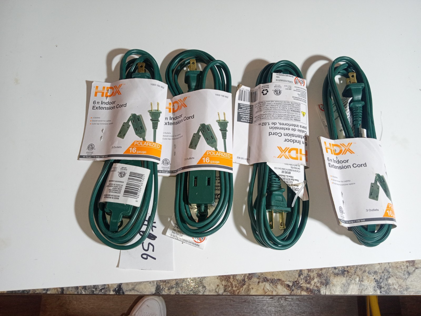4 pack of 6 ft. Extension Cord Indoor HDX - Green 16 Gauge Triple  Plug  #t
