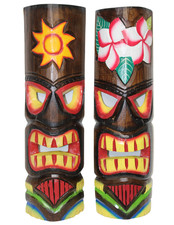 20" SET HAWAIIAN 2 TIKI MASK TROPICAL ISLAND WOOD POLYNESIAN WALL ART BAR PATIO