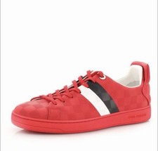 Scarpe da ginnastica Louis Vuitton rosse 1290 $ taglia 7,5 / 42 Damier Infini sneakers frontrow