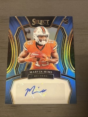 2023 Panini Select Marvin Mims RC Blue Prizm Auto /49 SP Broncos 