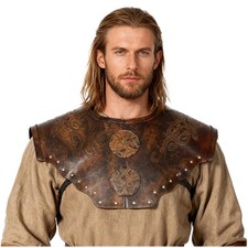 L'VOW Viking Leather Breastplate Medieval Chest Armor One Size, Brown
