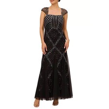 NEW Adrianna Papell Studio Size 10 Beaded Embellished Evening Dress Long Black