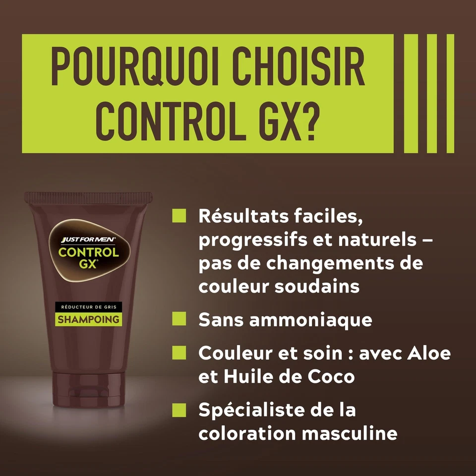 Just For Men Control GX Shampooing colorant homme pour cheveux, Réduit progre... - Photo 2/4