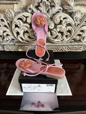 Chanel Pink Suede sandals Sz39 NIB | eBay
