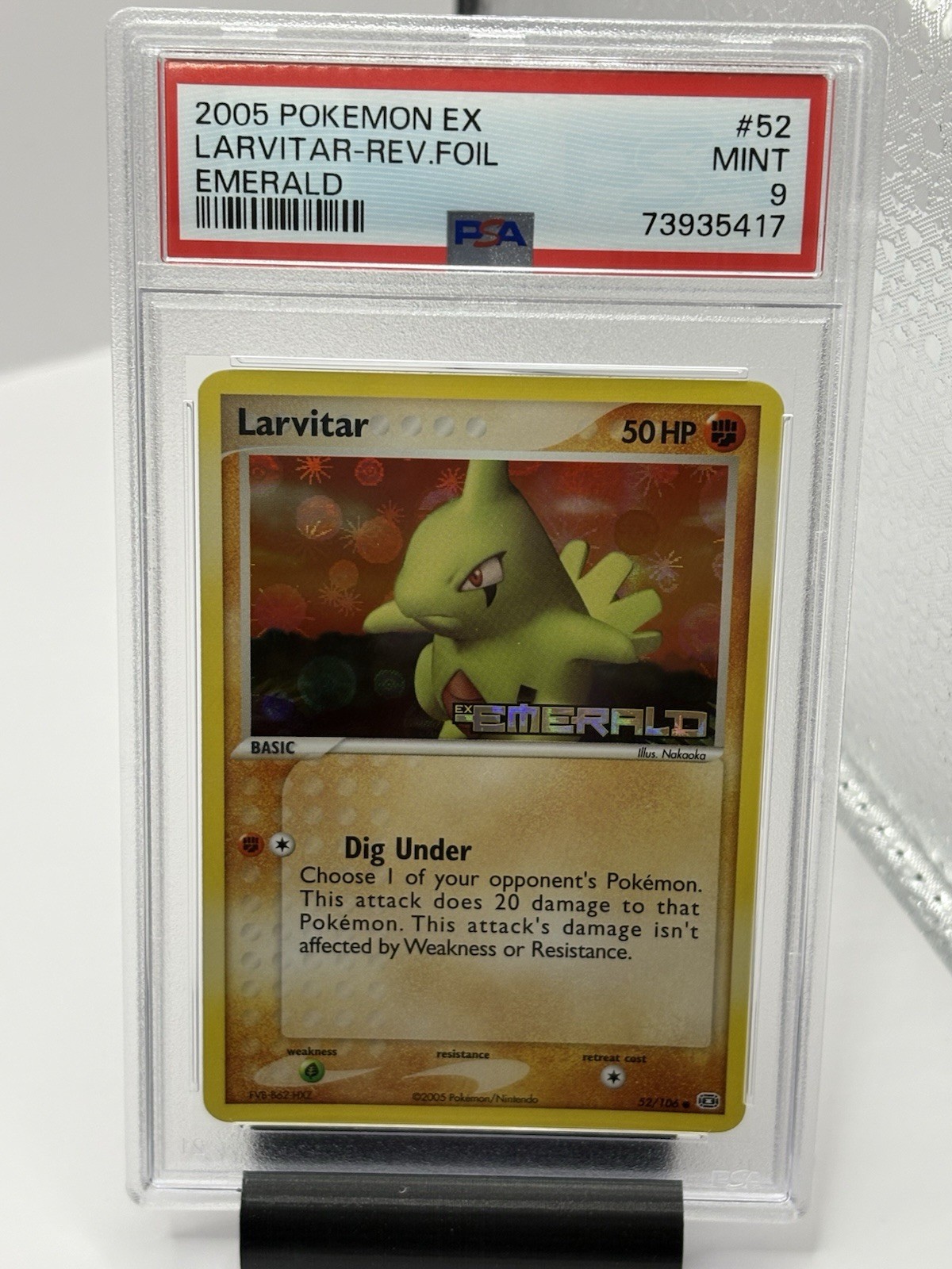 2005 Pokemon Larvitar Common Reverse Holo EX Emerald 52/106 PSA 9 MINT