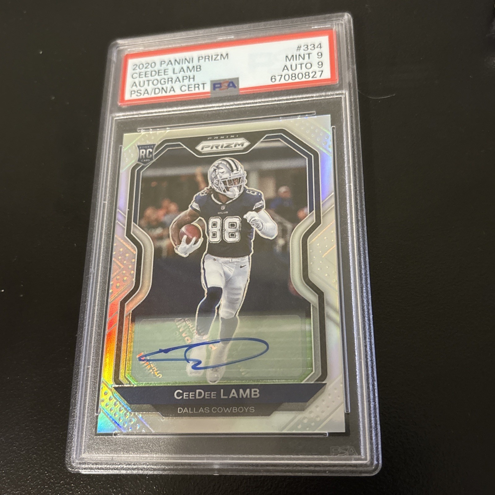 2020 Prizm Autograph Silver #334 CeeDee Lamb Cowboys RC Rookie AUTO PSA 9
