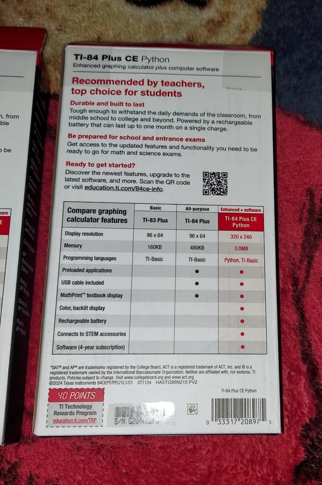 NUEVO Lote de 2 Calculadora Gráfica TEXAS INSTRUMENTS TI-84 PLUS CE SELLADA DE FÁBRICA Foto 4 de 4