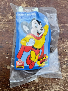sealed Mighty Mouse  promotional toy  Wendy's  plastic mint 1989 clinger + card