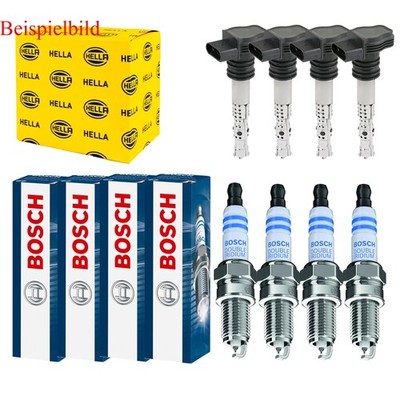 4x HELLA Zündspule +4x BOSCH Zündkerze Doppel Iridium für Hyundai Kona OS