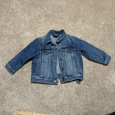 Lands End Jacket Toddler 3T Blue Denim Trucker Button Front Pockets Casual