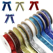 10 Rolls 50 Yards 3/4 inch Velvet Ribbon for Gift Wrapping Metallic Glitter