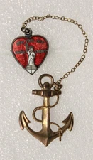WWII Sweetheart pin 3243: Heart & Navy Anchor chain set - pin back