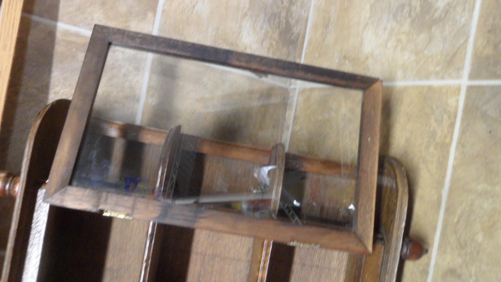 Vintage Large Wood Wall Display Curio Cabinet Knick Knack Shelf Door 17" X 15"