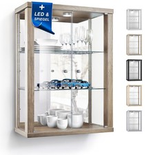 K-Möbel Glasvitrine mit Spiegel & LED (80x60x25cm) Schrank Regal ESG Wandvitrine