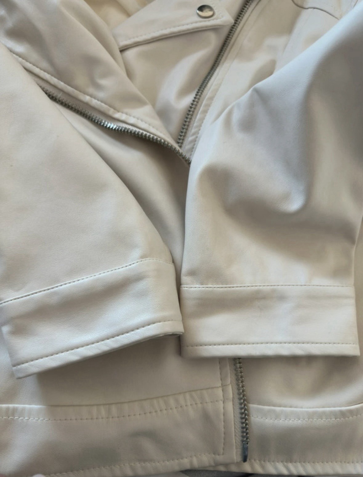 Barneys Originals Women’s Cream Faux Leather Biker Jacket 16 Just Married Print image 9