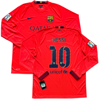 2014/15 Barcelona Away Jersey #10 Messi XL Nike Long Sleeve Treble