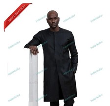 Mens Kurta Black Art Cotton Wedding Kurta Fancy Dress Traditional Kurta