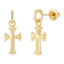 14k Gold Over 925 Silver Cross Dangle Hoop Ea...