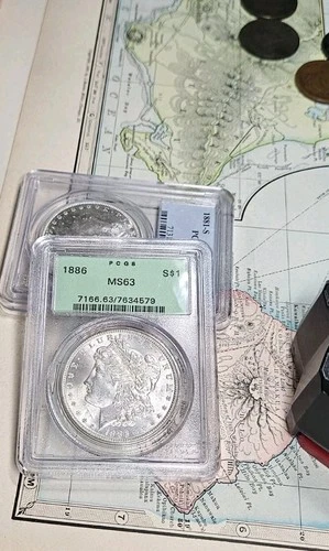 1886 Morgan Silver Dollar $1 - Old PCGS Green Label MS63