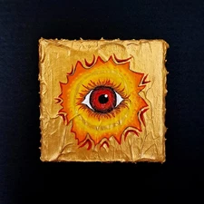 'Sunny Eye' Acrylic Painting on Canvas Original Art 4" x 4"