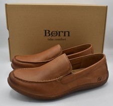 Born Mens Size 11.5 Caleb Medium Brown Full Grain Leather Slip On Loafers Shoes