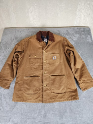 #ad Carhartt Men#x27;s Brown Chore Coat Jacket Wool Lined Button Front Pockets XL $145.00