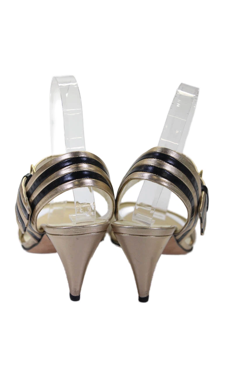 Miu Miu donna cinturino alla caviglia punta aperta tacco a spillo tono oro taglia Eur 38 1 2