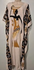 Lapogee African Print Kaftan Dress One Size Beige Tribal Ethnic Boho Maxi India
