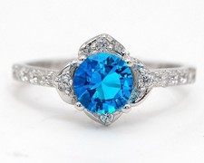 2CT Blue Topaz  White Topaz 925 Solid Sterling Silver Ring Sz 7 UB1-2