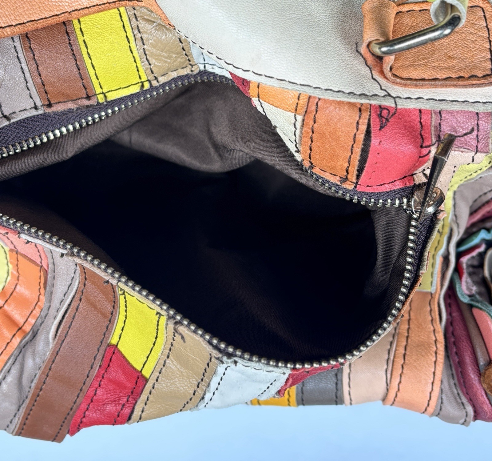 Multicolored Leather Patchwork And Woven Dual Han… - image 13