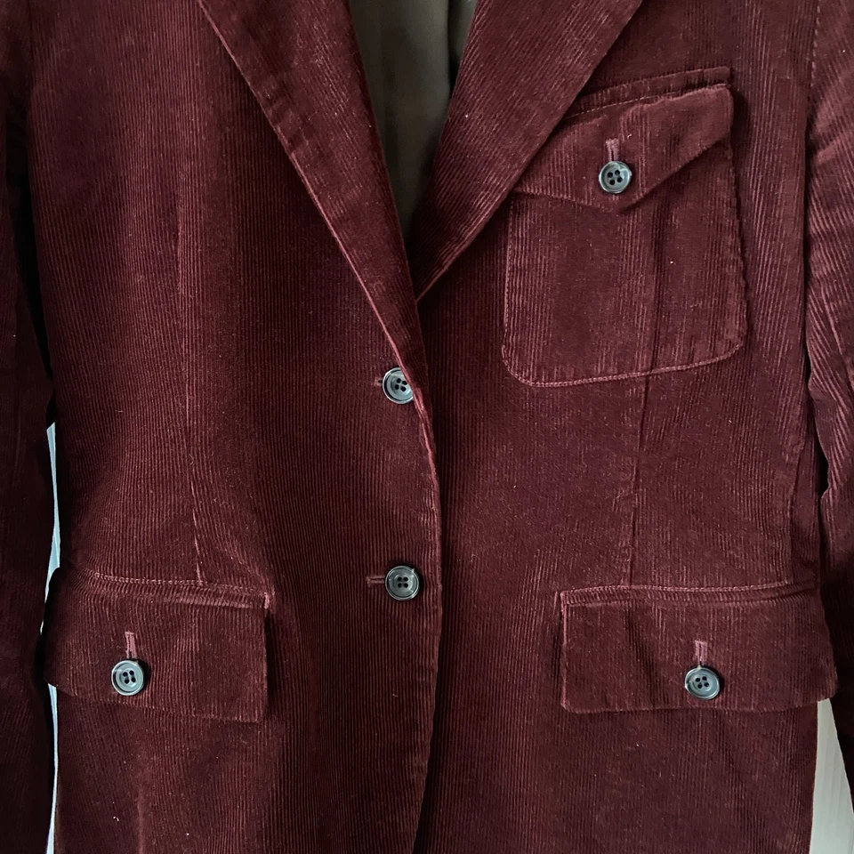 Ines De La Fressange Uniqlo Small Burgundy Corduroy Blazer Jacket Cord Maroon - image 4 of 4