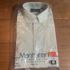 1980s NOS vintage Manhattan the natural cream button down shirt 14 1/2 32/33