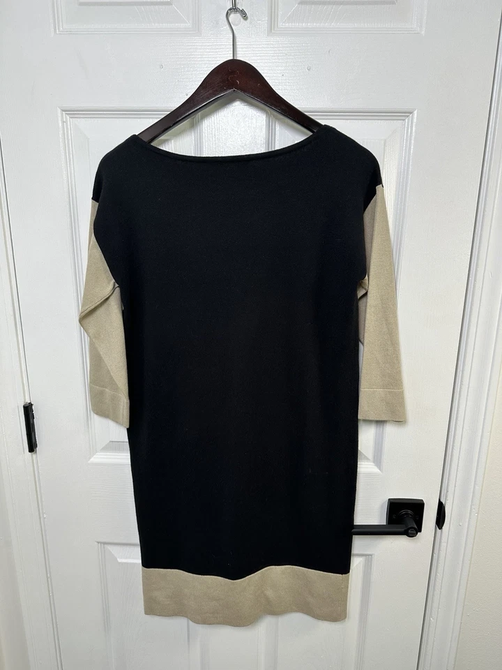 Magaschoni 女式丝绸羊绒混纺拼色毛衣连衣裙 XS 码全新带标签 248 美元 — 第 2/4 张图片