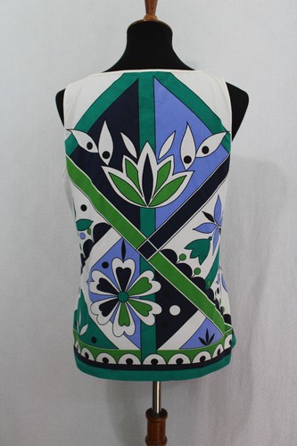 Talbots Sz L Artsy Green Blue Floral Sleeveless Knit Stretch Top Tank - Picture 5 of 6