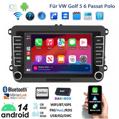 7'' DAB+Carplay Android 14 64G Autoradio GPS Navi Für VW Passat GOLF 5 6 Polo EOS