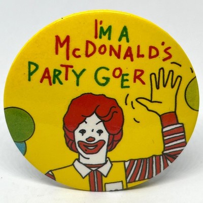 I'm A McDonalds Party Goer Vintage Pin Anstecker Restaurant Essen Werbung Ronald