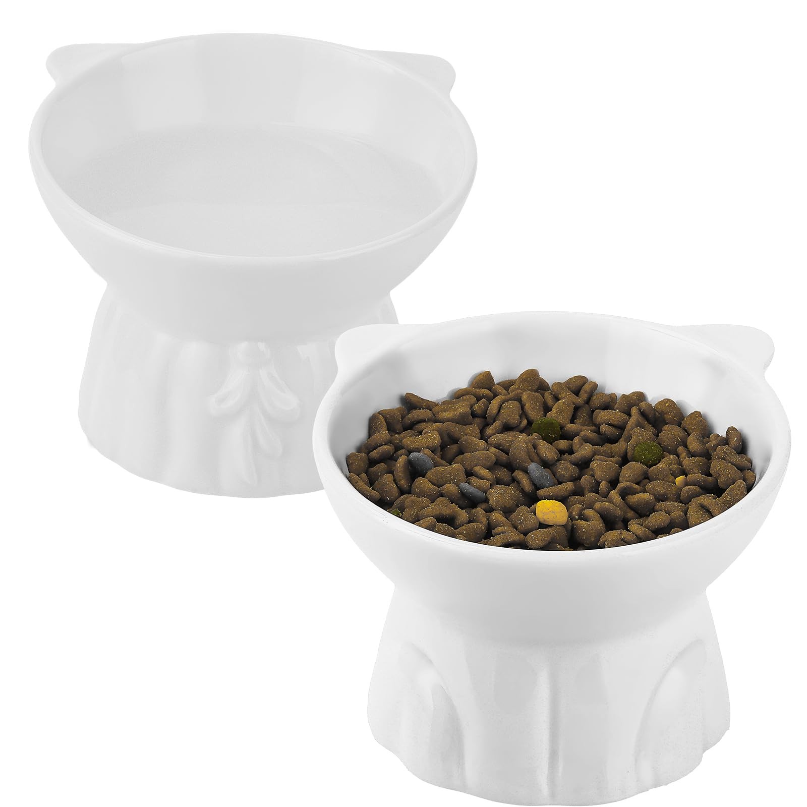 Ceramic Elevated Cat Bowls, 2 Extra Wide Raised Bowl for Food and White