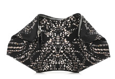 NWT ALEXANDER MCQUEEN Black White Silk Satin Diamond Print De Manta Clutch Bag