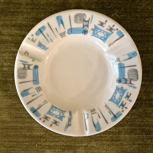Vtg Blue Heaven Ashtray Royal USA China Atomic Mid-Century Modern Small 5.5” MCM