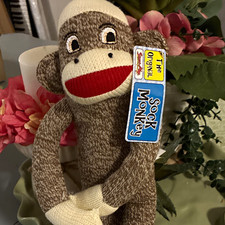 Original Sock Monkey Plush Stuffed Animal w/ Tag Washable Small Vintage 1998
