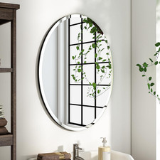 Oval Frameless Mirror - Beveled Polished Wall Mirror for Bathroom Vanity Bedro