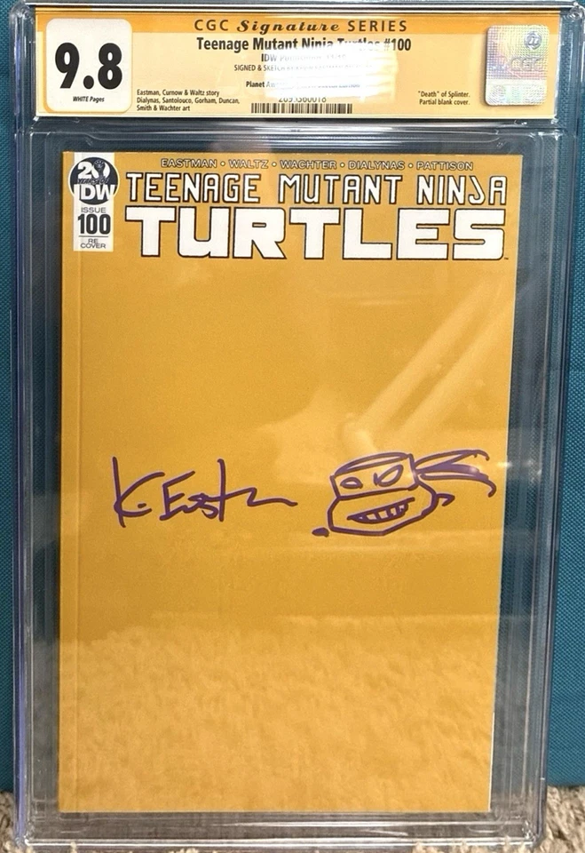 Cómic en blanco Ninja TURTLES 100 firmado y esbozado por Kevin Eastman CGC SS 9,8 Tmnt Foto 4 de 4
