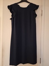 LOFT Short Dress Navy Blue Ruffle Cap Sleeves Scoop Neck Tie Back Detail Size 4